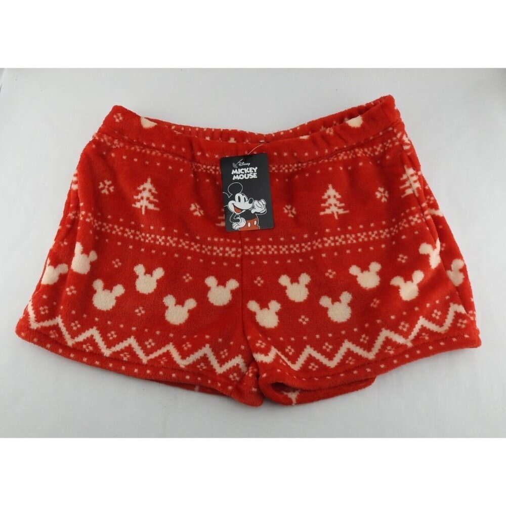 New Disney Mickey Mouse Women Plush Fleece Sleep Shorts Size XL Red Pockets SOFT